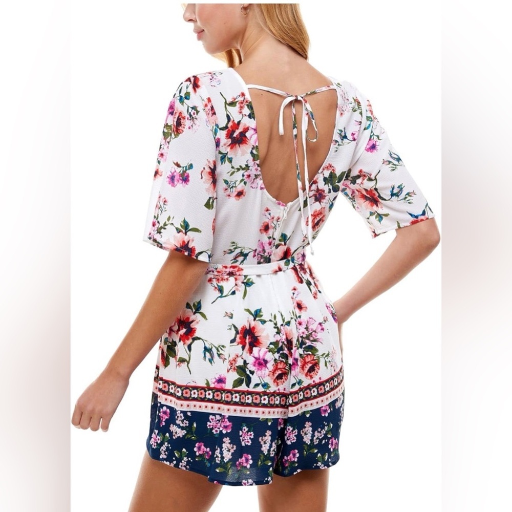 TRIXXI Floral Boho Romper Shorts Kimono Sleeve Surplice Tie Back XXL Fits XL - Picture 2 of 13
